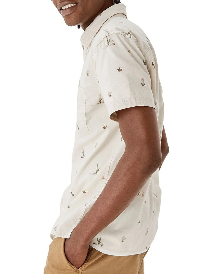 American Eagle Printed Button-Up Resort Shirt In Cream - Image 3