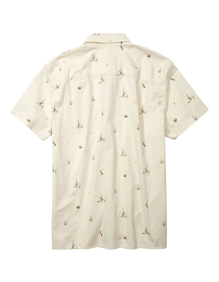 American Eagle Printed Button-Up Resort Shirt In Cream - Image 5