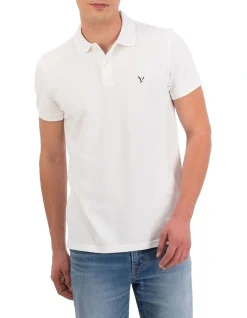 American Eagle AE Slim Fit Flex Polo Shirt In White