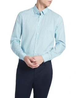 Marcs Samos Slim Stretch Shirt In White/Blue