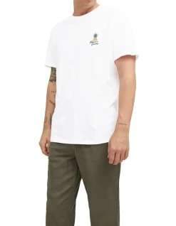 Jack & Jones Tropic Embroidery Short Sleeve Crew Neck Tee In White
