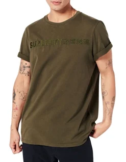 Superdry Vintage Corp Logo Garment Dyed Tee In Chive