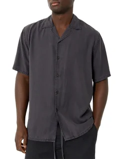 Industrie The Tencel Camp Collar Shirt In Black