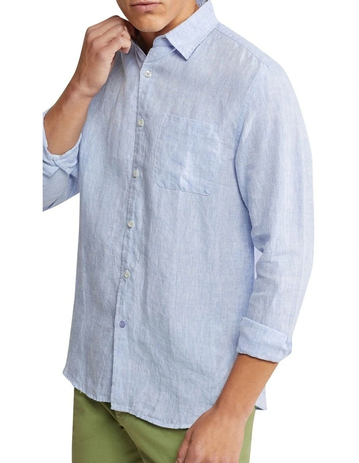 Oxford Holloway Pure Linen Shirt In Sky - Image 4