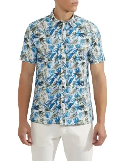Oxford Leyton Print Short Sleeve Shirt In Blue