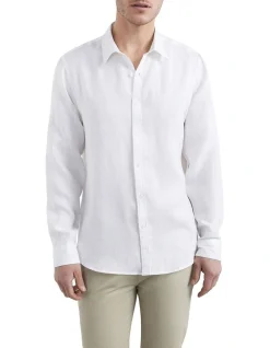 French Connection Linen Classic Fit Shirt In White