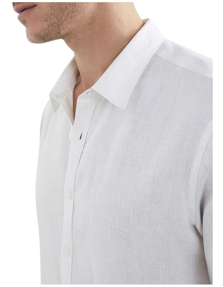 French Connection Linen Classic Fit Shirt In White - Image 4