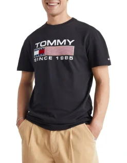 Tommy Jeans Flocked Badge Classic Fit T-Shirt In Black