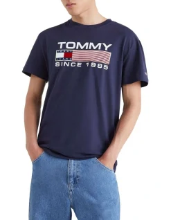 Tommy Jeans Flocked Badge Classic Fit T-shirt In Twilight Navy