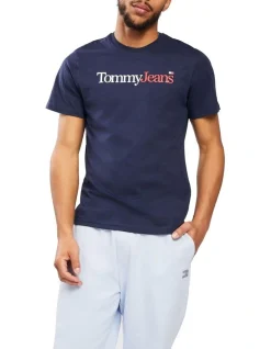 Tommy Jeans Multi Logo Tee In Navy