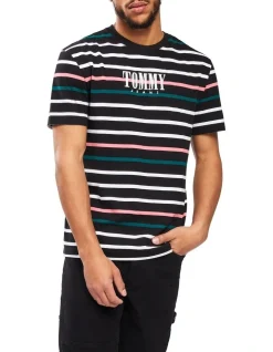 Tommy Jeans Serif Stripe Tee In Black