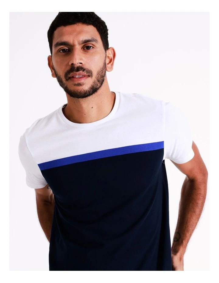 Blaq Sid Short Sleeve Engineered Stripe Tee In Blue - Image 5