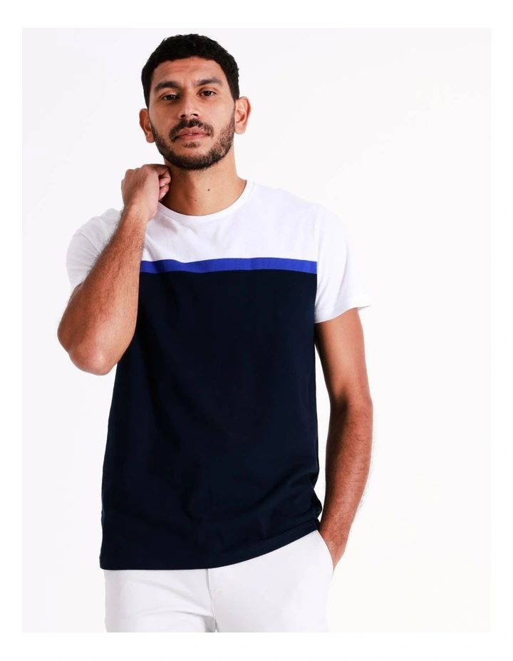 Blaq Sid Short Sleeve Engineered Stripe Tee In Blue - Image 6