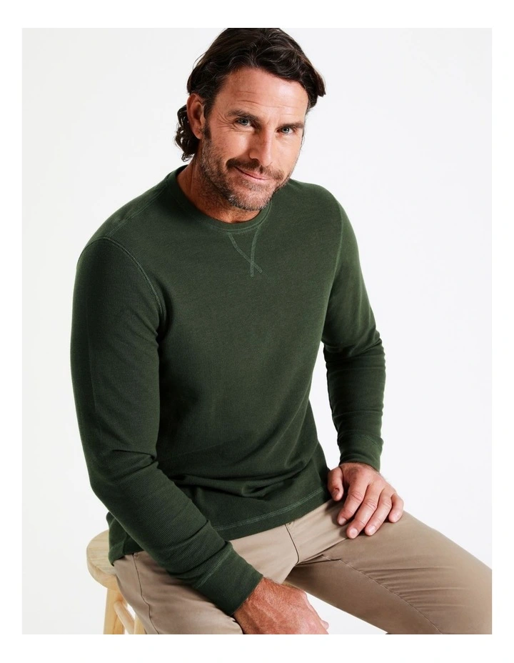 Reserve Taren Long Sleeve Waffle T-Shirt In Green 1 Reserve Taren Long Sleeve Waffle T-Shirt In Green
