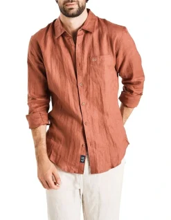 Coast Clothing Co Long Sleeve Linen Shirt In Burnt Orange