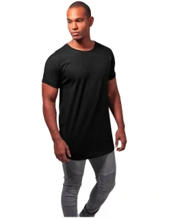 URBAN CLASSICS Long Shaped Turn Up Tee In Black