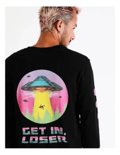 Kenji Loser In Space Print Long Sleeve Tee In Black