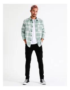 Kenji Capricorn Check Long Sleeve Overshirt In Green