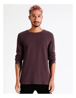 Kenji Oliver Ls Waffle Tee In Red