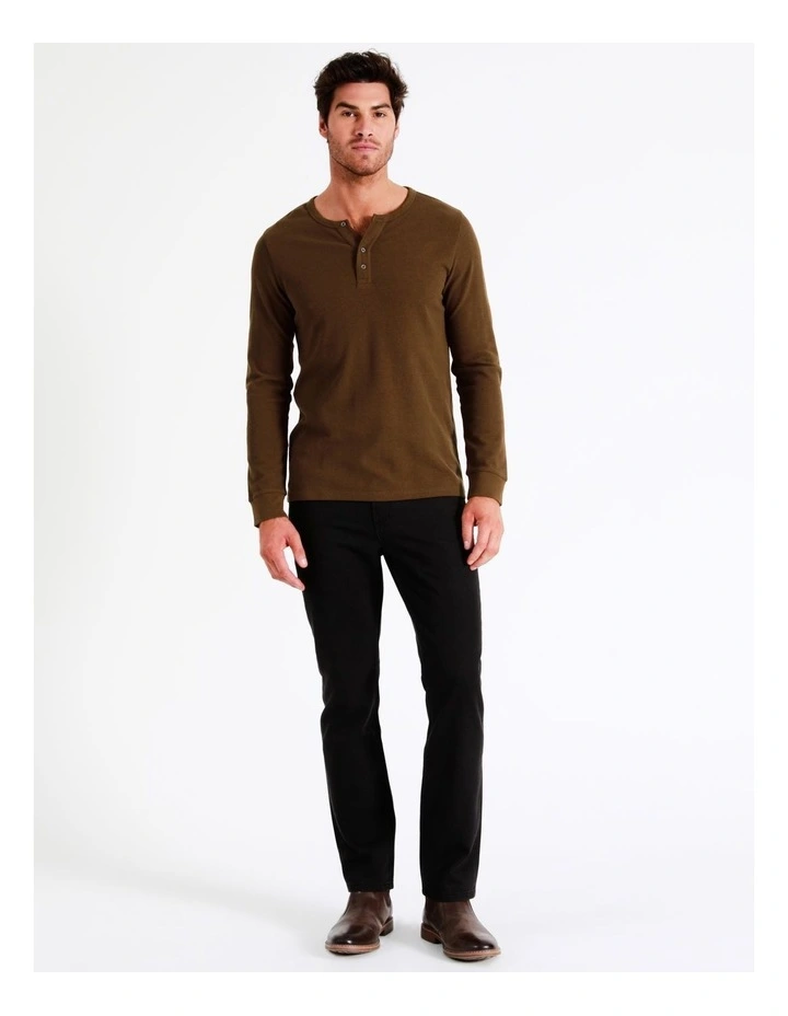 Maddox Neeson Long Sleeve Waffle Henley Tee In Brown - Image 3