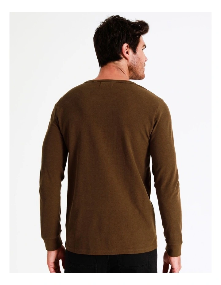 Maddox Neeson Long Sleeve Waffle Henley Tee In Brown - Image 6