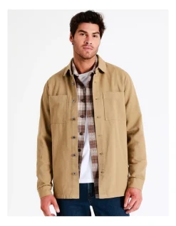 Maddox Noosa Long Sleeve Utility Overshirt In Beige
