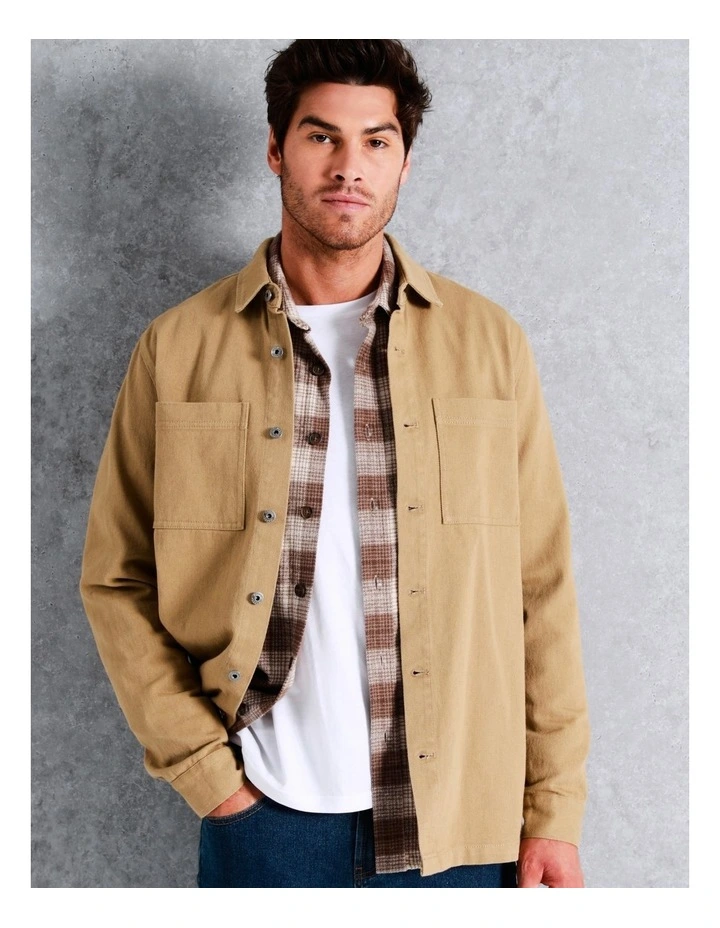 Maddox Noosa Long Sleeve Utility Overshirt In Beige - Image 3