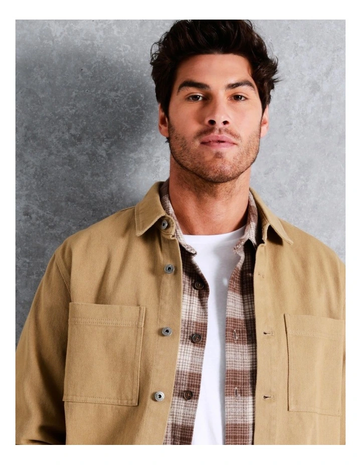 Maddox Noosa Long Sleeve Utility Overshirt In Beige - Image 4