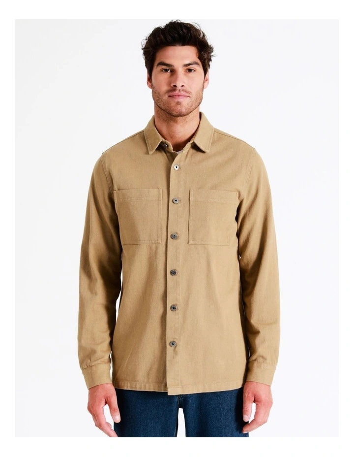 Maddox Noosa Long Sleeve Utility Overshirt In Beige - Image 6