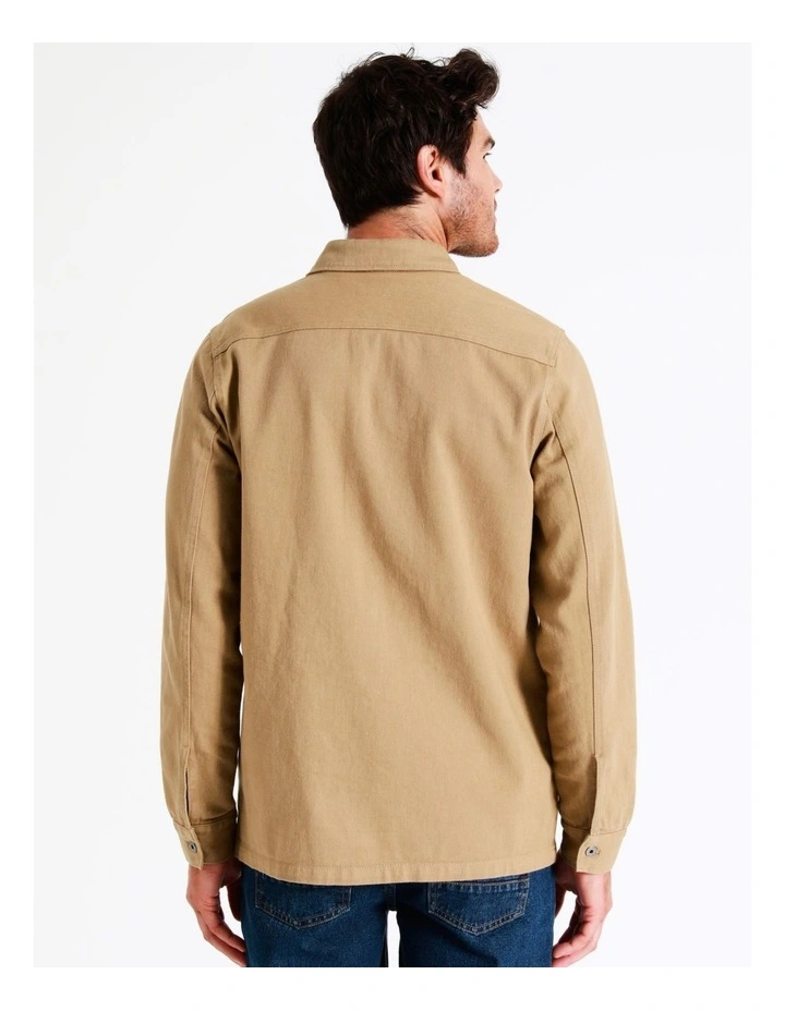 Maddox Noosa Long Sleeve Utility Overshirt In Beige - Image 7