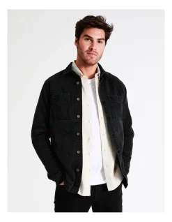 Maddox Bondi Long Sleeve Denim Utility Overshirt In Black