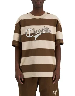 Champion Heritage Collegiate Stripe Tee Cursive Script Stripe 7V1