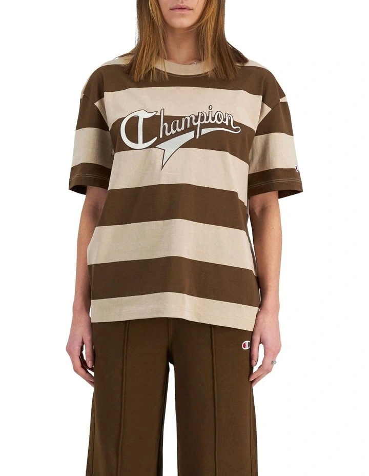 Champion Heritage Collegiate Stripe Tee Cursive Script Stripe 7V1 5 Champion Heritage Collegiate Stripe Tee Cursive Script Stripe 7V1 - Image 5
