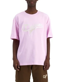 Champion Heritage Collegiate Cursive Script Tee Cotton Pink Posy