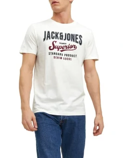 Jack & Jones Logo Short Sleeve O-Neck Tee Shirt In Cloud Dancer