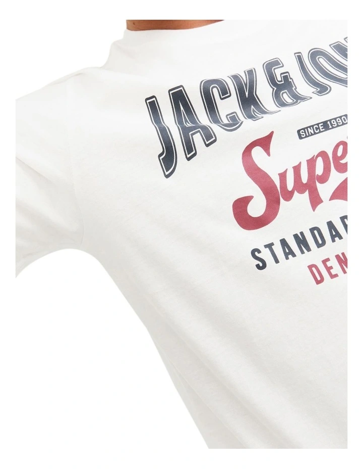 Jack & Jones Logo Short Sleeve O-Neck Tee Shirt In Cloud Dancer - Image 4