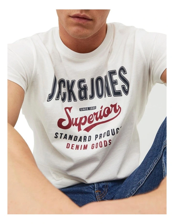 Jack & Jones Logo Short Sleeve O-Neck Tee Shirt In Cloud Dancer - Image 5