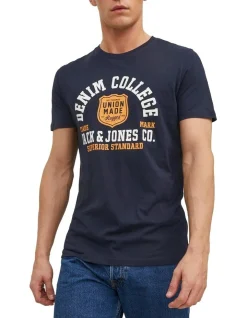 Jack & Jones Logo Short Sleeve O-Neck Tee Shirt In Sky Captain