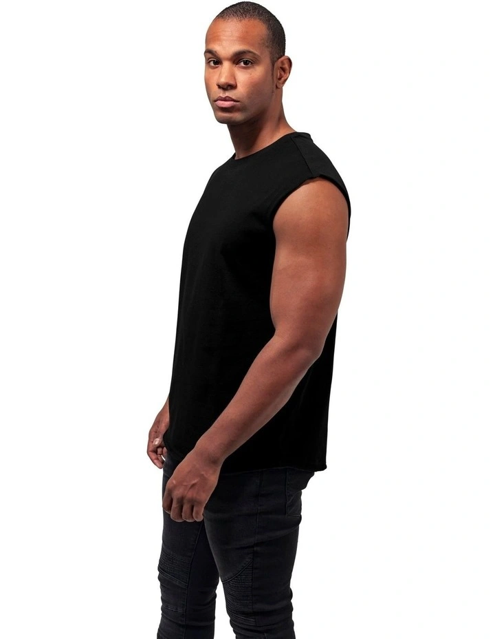 URBAN CLASSICS Open Edge Sleeveless Tee In Black - Image 2