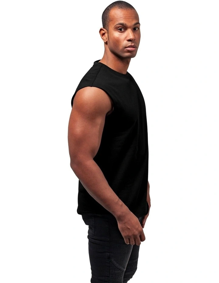 URBAN CLASSICS Open Edge Sleeveless Tee In Black - Image 3