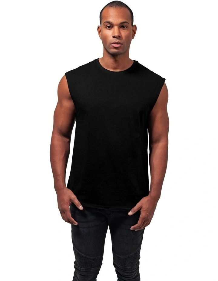 URBAN CLASSICS Open Edge Sleeveless Tee In Black - Image 6
