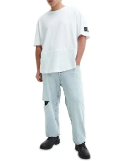 Calvin Klein Jeans Monologo Badge Oversized Tee In Bright White