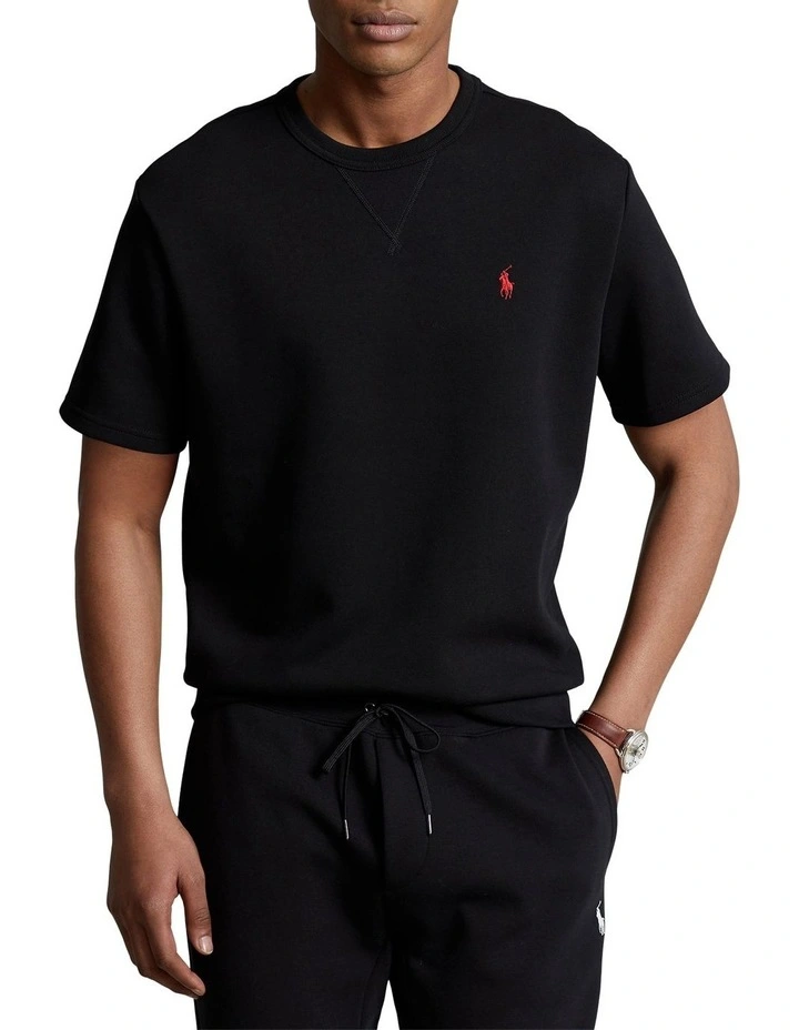 Polo Ralph Lauren Double-Knit Short-Sleeve Sweatshirt In Black
