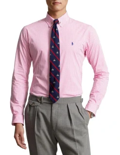 Polo Ralph Lauren Slim Fit Striped Stretch Poplin Shirt In Pink
