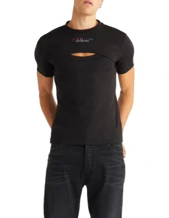 Calvin Klein Jeans Slogan Double Layer Slim Fit Tee In Black