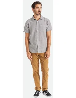 Brixton Charter Gingham Short Sleeve Woven Shirt In Black