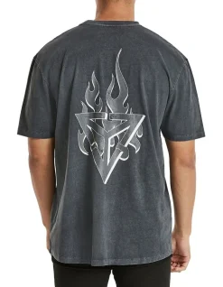 Nena & Pasadena Whitewash Box Fit Scoop Tee In Charcoal