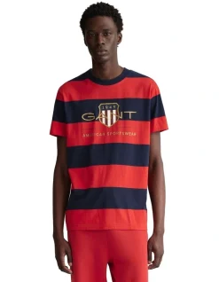 Gant Bar Stripe Archive Shield T-Shirt In Red