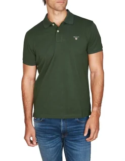 Gant Solid Fitted Pique Polo In Green