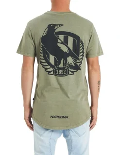 Nena & Pasadena Collingwood Curved Hem Tee In Khaki